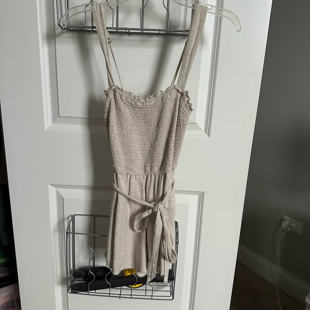 Beige Textured Sleeveless Romper